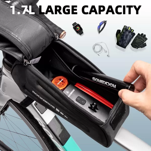 imageROCKBROS Bike Bag Phone Mount Bag Bicycle Accessories Pouch EVA Waterproof Bike Phone Holder Top Tube Front Frame Bag Handlebar Bags Compatible Phones Under 68CamoHook and Loop