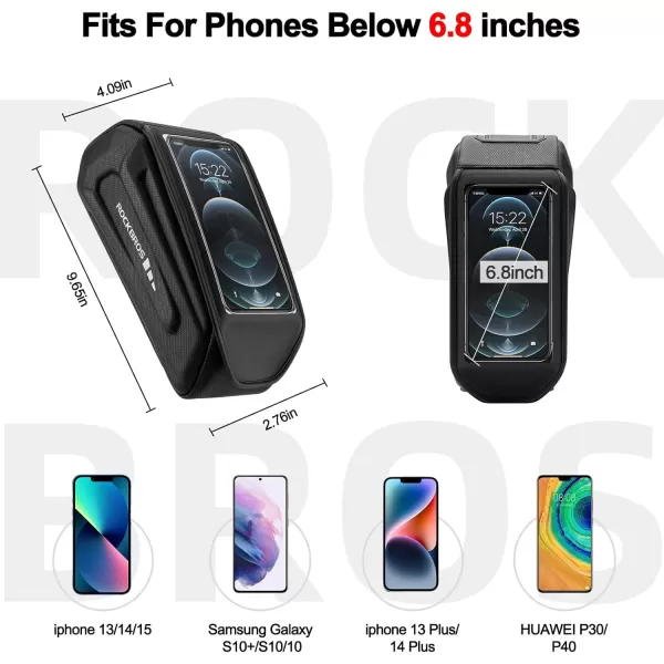 imageROCKBROS Bike Bag Phone Mount Bag Bicycle Accessories Pouch EVA Waterproof Bike Phone Holder Top Tube Front Frame Bag Handlebar Bags Compatible Phones Under 68BlackHook and Loop