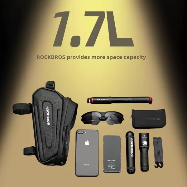 imageROCKBROS Bike Bag Phone Mount Bag Bicycle Accessories Pouch EVA Waterproof Bike Phone Holder Top Tube Front Frame Bag Handlebar Bags Compatible Phones Under 68Black17L