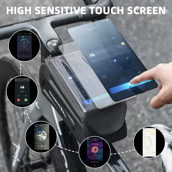 imageROCKBROS Bike Bag Phone Mount Bag Bicycle Accessories Pouch EVA Waterproof Bike Phone Holder Top Tube Front Frame Bag Handlebar Bags Compatible Phones Under 68BlackHook and Loop