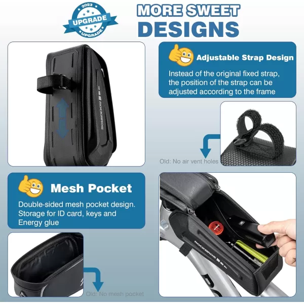 imageROCKBROS Bike Bag Phone Mount Bag Bicycle Accessories Pouch EVA Waterproof Bike Phone Holder Top Tube Front Frame Bag Handlebar Bags Compatible Phones Under 68BlackHook and Loop