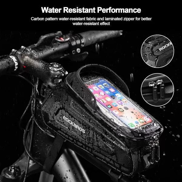 imageROCKBROS Bike Bag Phone Mount Bag Bicycle Accessories Pouch EVA Waterproof Bike Phone Holder Top Tube Front Frame Bag Handlebar Bags Compatible Phones Under 68Black17L