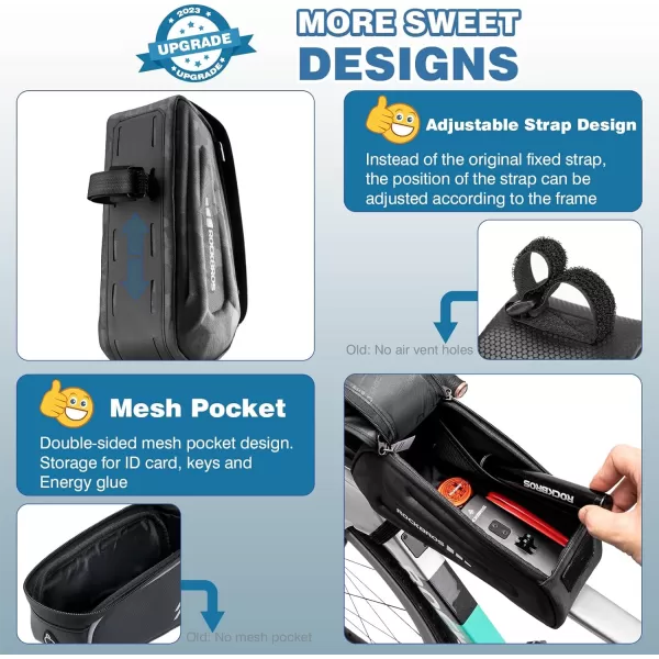 imageROCKBROS Bike Bag Phone Mount Bag Bicycle Accessories Pouch EVA Waterproof Bike Phone Holder Top Tube Front Frame Bag Handlebar Bags Compatible Phones Under 68CamoHook and Loop