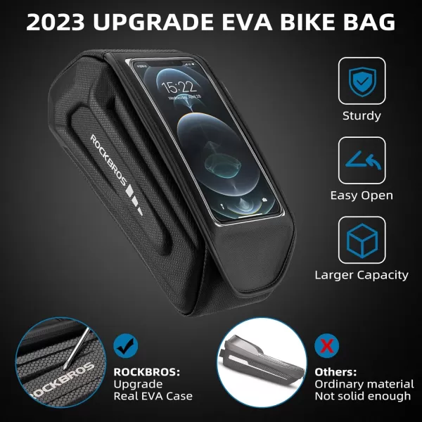 imageROCKBROS Bike Bag Phone Mount Bag Bicycle Accessories Pouch EVA Waterproof Bike Phone Holder Top Tube Front Frame Bag Handlebar Bags Compatible Phones Under 68BlackHook and Loop
