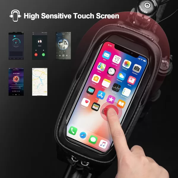imageROCKBROS Bike Bag Phone Mount Bag Bicycle Accessories Pouch EVA Waterproof Bike Phone Holder Top Tube Front Frame Bag Handlebar Bags Compatible Phones Under 68Black17L