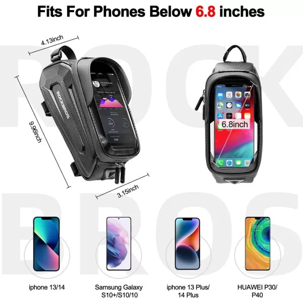 imageROCKBROS Bike Bag Phone Mount Bag Bicycle Accessories Pouch EVA Waterproof Bike Phone Holder Top Tube Front Frame Bag Handlebar Bags Compatible Phones Under 68Black17L