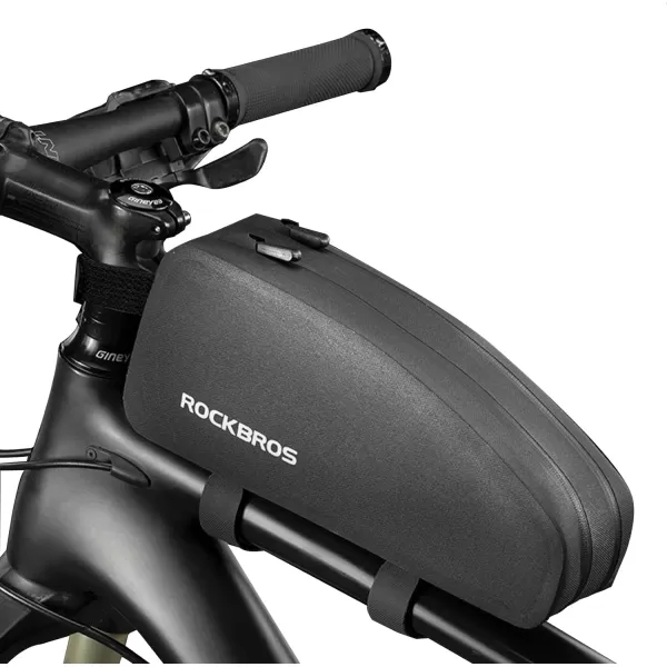 imageROCKBROS Bike Bag Top Tube Bike Frame Bag Waterproof Two Zipper Pockets Bike Pouch Top Tube Bike Bags for BicyclesBlack