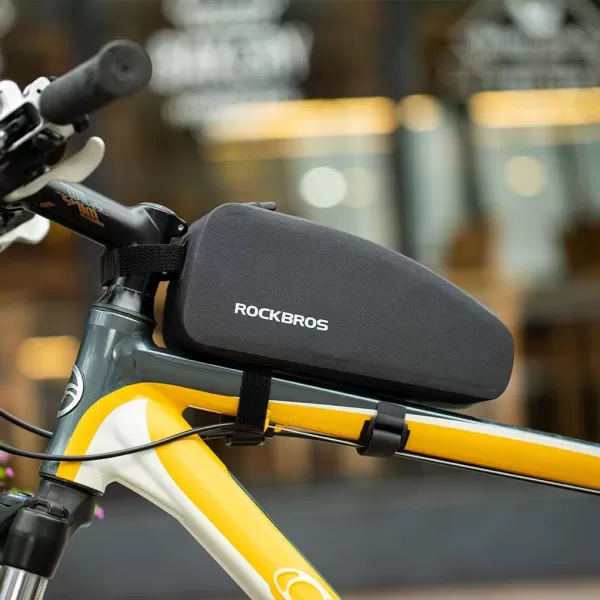 imageROCKBROS Bike Bag Top Tube Bike Frame Bag Waterproof Two Zipper Pockets Bike Pouch Top Tube Bike Bags for BicyclesBlack