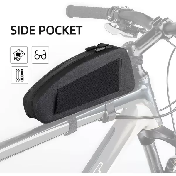 imageROCKBROS Bike Bag Top Tube Bike Frame Bag Waterproof Two Zipper Pockets Bike Pouch Top Tube Bike Bags for BicyclesBlack