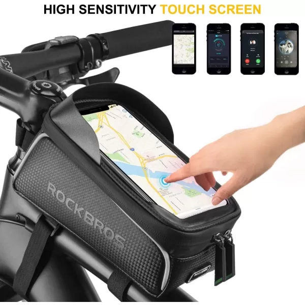 imageROCKBROS Bike Bag Top Tube Waterproof Bicycle Frame Bag Touch Screen Bike Pouch Bike Cell Phone Holder for Iphone 12 11 7 8 Plus Xs Max Below 67
