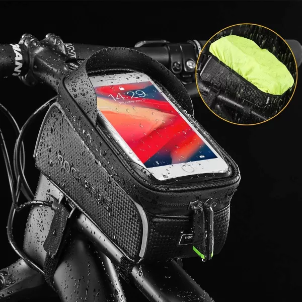 imageROCKBROS Bike Bag Top Tube Waterproof Bicycle Frame Bag Touch Screen Bike Pouch Bike Cell Phone Holder for Iphone 12 11 7 8 Plus Xs Max Below 67