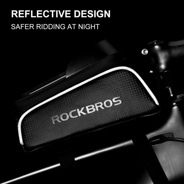 imageROCKBROS Bike Bag Top Tube Waterproof Bicycle Frame Bag Touch Screen Bike Pouch Bike Cell Phone Holder for Iphone 12 11 7 8 Plus Xs Max Below 67