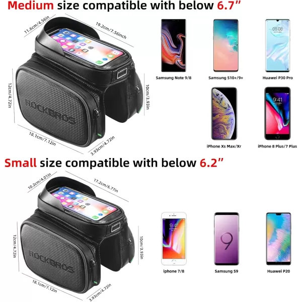 imageROCKBROS Bike Bag Waterproof Top Tube Phone Bag Front Frame Mountain Bicycle Touch Screen Cell Phone Holder Pouch Compatible with iPhone X 8 Plus 7Large