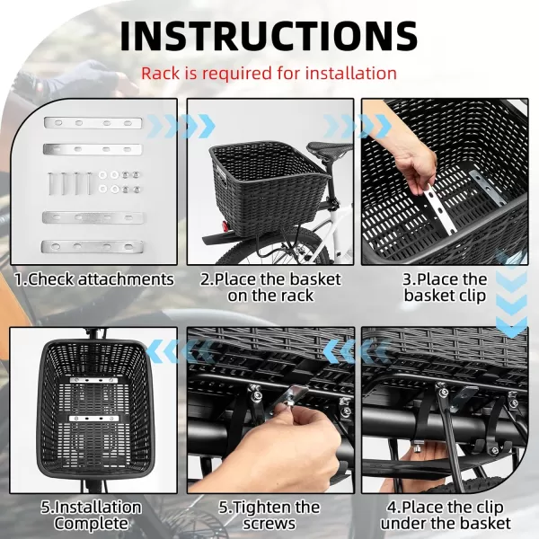 imageROCKBROS Bike Basket Rear Durable Bicycle Rack Baskets Lightweight Bike Cargo Basket with 30L Large Capacity Easy to Install