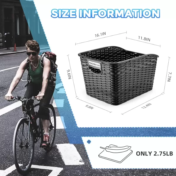 imageROCKBROS Bike Basket Rear Durable Bicycle Rack Baskets Lightweight Bike Cargo Basket with 30L Large Capacity Easy to Install