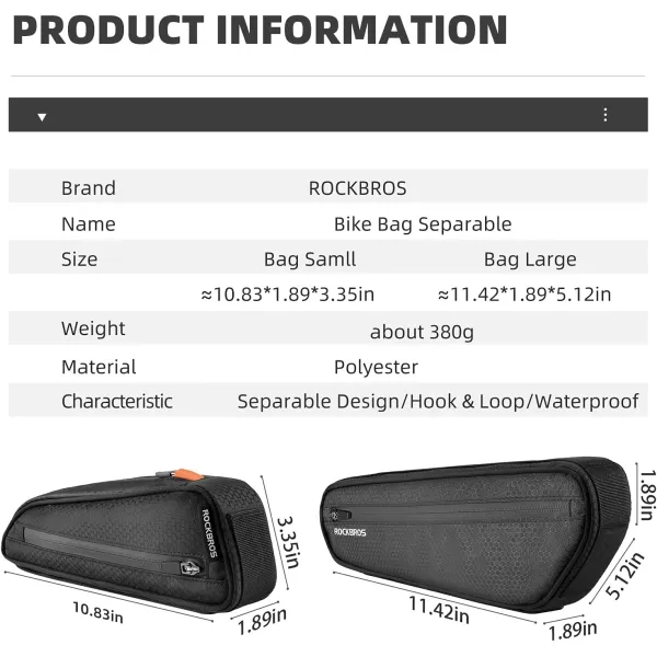 imageROCKBROS Bike Frame Bag Bike Bag Triangle Water Resistant Bike Saddle Bag Bike Accessories for MTB Road Bike Cycling