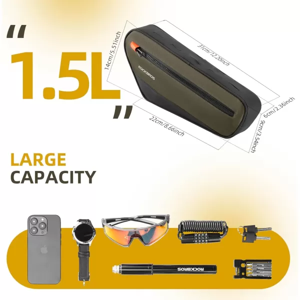 imageROCKBROS Bike Frame Bag Bike Handlebar Bag Bike Bag with Large Opening Zippers Bike Pounch For Mountain Road Bike Quick Release 15L