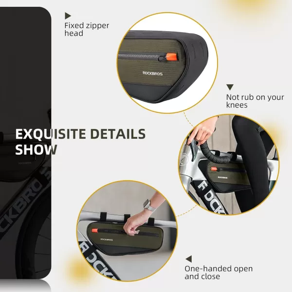 imageROCKBROS Bike Frame Bag Bike Handlebar Bag Bike Bag with Large Opening Zippers Bike Pounch For Mountain Road Bike Quick Release 15L