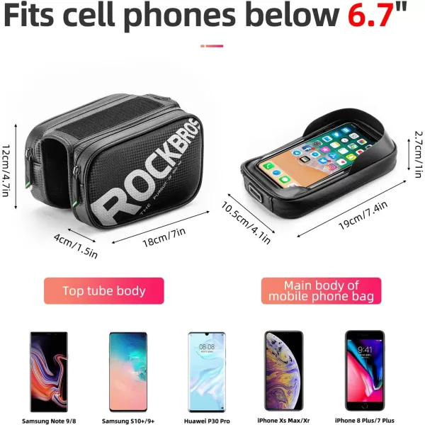 imageROCKBROS Bike Frame Bag Waterproof Top Tube Phone Bag Touch Screen Cell Phone Holder Bicycle Pouch for Mountain ebike Road Bikes Compatible with iphone 11 12 13 8 X 10 XR Below 67