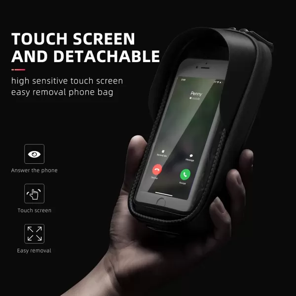 imageROCKBROS Bike Frame Bag Waterproof Top Tube Phone Bag Touch Screen Cell Phone Holder Bicycle Pouch for Mountain ebike Road Bikes Compatible with iphone 11 12 13 8 X 10 XR Below 67