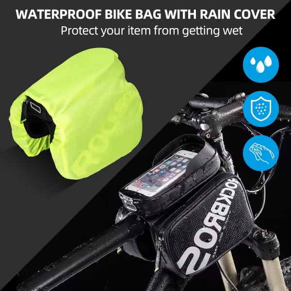 imageROCKBROS Bike Frame Bag Waterproof Top Tube Phone Bag Touch Screen Cell Phone Holder Bicycle Pouch for Mountain ebike Road Bikes Compatible with iphone 11 12 13 8 X 10 XR Below 67