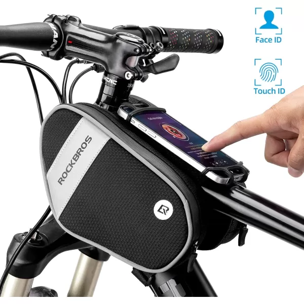 imageROCKBROS Bike Front FrameHandlebar Phone Mount Bag Top Tube BikeBicycle Bag Waterproof Cycling Accessories Bike Pouch with 360 Rotation Phone Holder Fit Smartphone Below 67