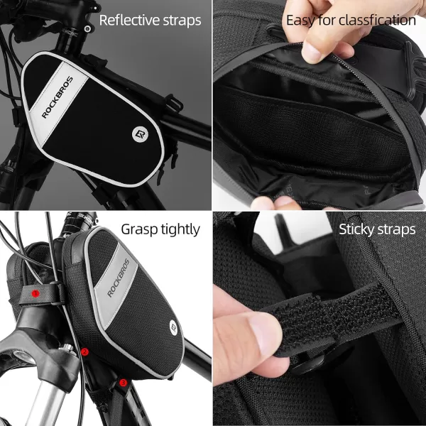 imageROCKBROS Bike Front FrameHandlebar Phone Mount Bag Top Tube BikeBicycle Bag Waterproof Cycling Accessories Bike Pouch with 360 Rotation Phone Holder Fit Smartphone Below 67