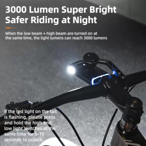 imageROCKBROS Bike Lights 10000mAh USBC Rechargeable Bike Lights for Night riding3000 Lumens Bright Bicycle LightsOver 24 Hours Runtime  IPX6 Waterproof Bike HeadlightHanging version