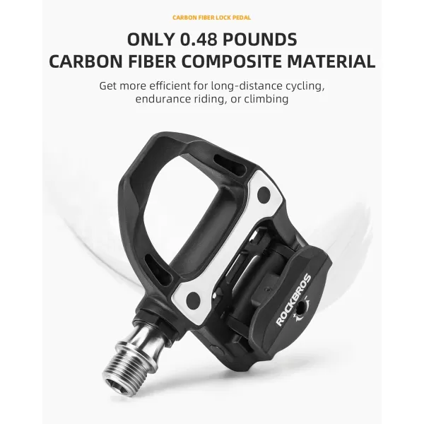 imageROCKBROS Bike Pedals Carbon Fiber SPDSL Road Bike Pedals Compatible with Shimano SPDSL Locking Cycling Pedals Cleat Replaceable Sealed Bearing Lightweight