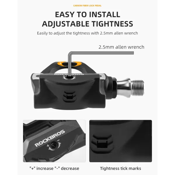 imageROCKBROS Bike Pedals Carbon Fiber SPDSL Road Bike Pedals Compatible with Shimano SPDSL Locking Cycling Pedals Cleat Replaceable Sealed Bearing Lightweight