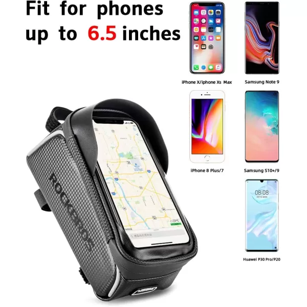 imageROCKBROS Bike Phone Bag Bike Pouch Top Tube Bag Bicycle Front Frame Bag Waterproof Bike Accessories Bag Phone Holder Compatible with iPhone Xs Max 11 Pro Plus Samsung S10