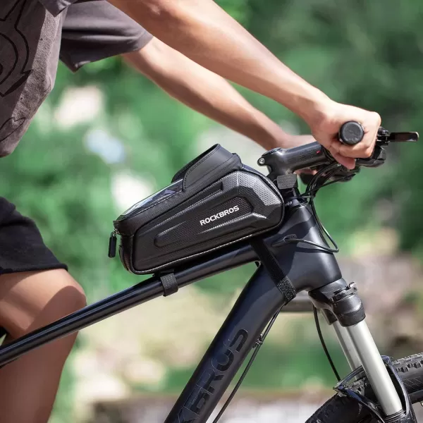imageROCKBROS Bike Phone Bag Waterproof Bike Bag Phone Mount EVA Hard Shell Bike Pouch with Rain Cover Compatible with iPhone 141211 Pro XR XS Max Phones Below 68