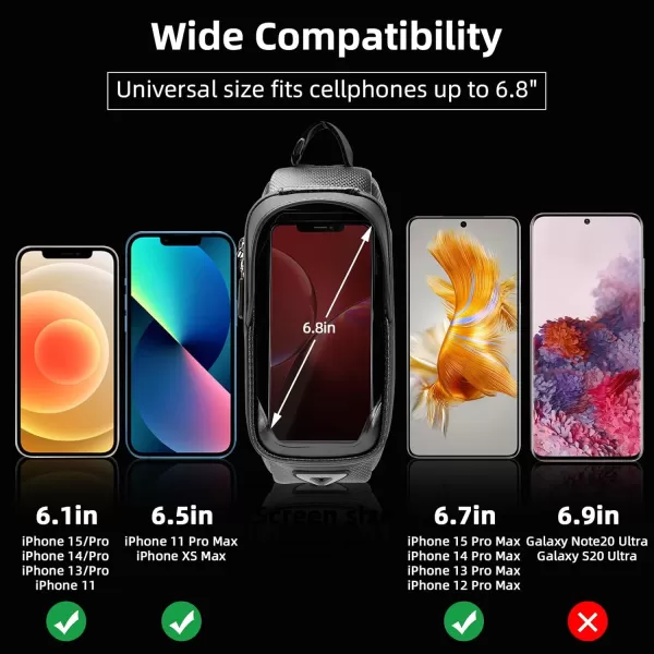 imageROCKBROS Bike Phone Bag Waterproof Bike Bag Phone Mount EVA Hard Shell Bike Pouch with Rain Cover Compatible with iPhone 141211 Pro XR XS Max Phones Below 68