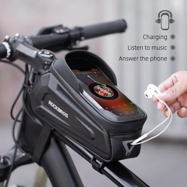 imageROCKBROS Bike Phone Bag Waterproof Bike Bag Phone Mount EVA Hard Shell Bike Pouch with Rain Cover Compatible with iPhone 141211 Pro XR XS Max Phones Below 68