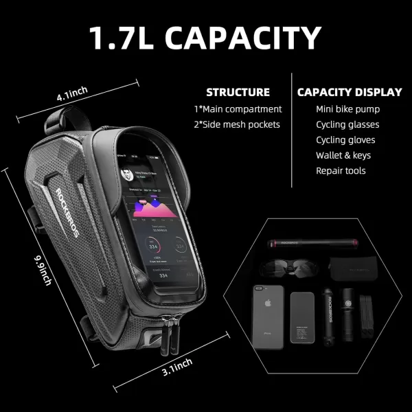 imageROCKBROS Bike Phone Bag Waterproof Bike Bag Phone Mount EVA Hard Shell Bike Pouch with Rain Cover Compatible with iPhone 141211 Pro XR XS Max Phones Below 68