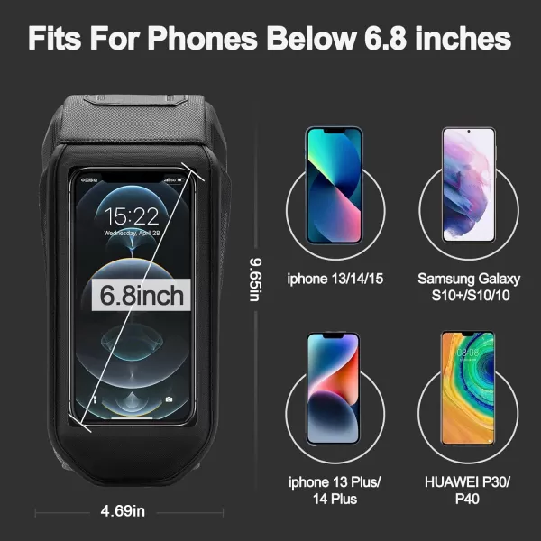 imageROCKBROS Bike Phone Front Frame Bag Bicycle Top Tube Handlebar Bag 3D EVA Bike Phone Mount Holder Bag Bike Accessories Cycling Pouch 17L Compatible Phones Under 68Black