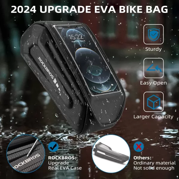 imageROCKBROS Bike Phone Front Frame Bag Bicycle Top Tube Handlebar Bag 3D EVA Bike Phone Mount Holder Bag Bike Accessories Cycling Pouch 17L Compatible Phones Under 68Black