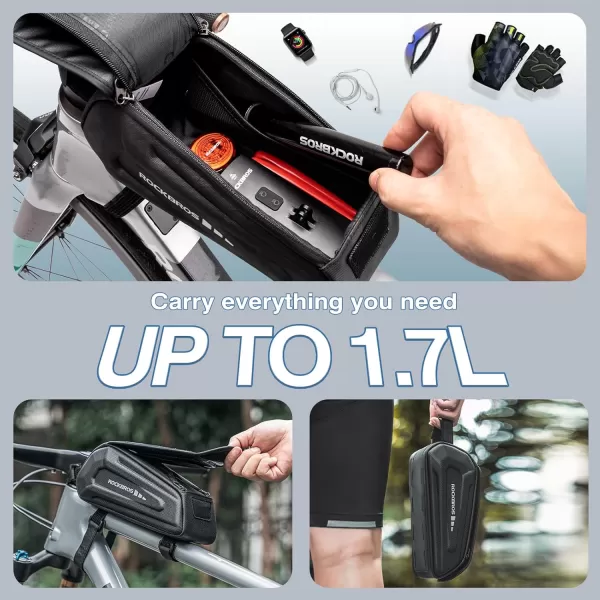 imageROCKBROS Bike Phone Front Frame Bag Bicycle Top Tube Handlebar Bag 3D EVA Bike Phone Mount Holder Bag Bike Accessories Cycling Pouch 17L Compatible Phones Under 68Camo