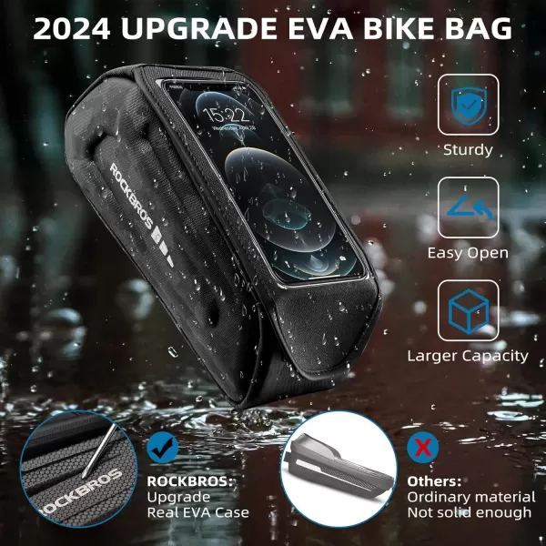 imageROCKBROS Bike Phone Front Frame Bag Bicycle Top Tube Handlebar Bag 3D EVA Bike Phone Mount Holder Bag Bike Accessories Cycling Pouch 17L Compatible Phones Under 68Camo