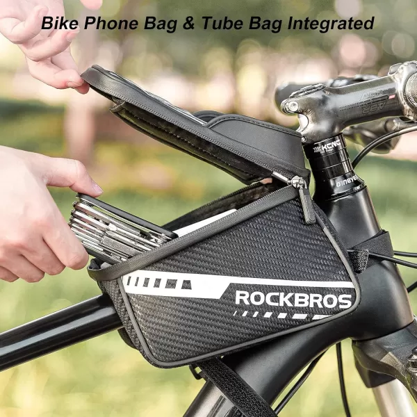 imageROCKBROS Bike Phone Front Frame Bag Top Tube Bike Bag Bicycle Handlebar Bag Cell Phone Holder Mount Bag Cycling Accessories Storage Pouch for Phone 11 12 Pro XS Max XR Below 72