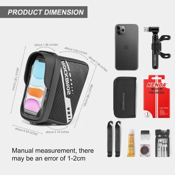 imageROCKBROS Bike Phone Front Frame Bag Top Tube Bike Bag Bicycle Handlebar Bag Cell Phone Holder Mount Bag Cycling Accessories Storage Pouch for Phone 11 12 Pro XS Max XR Below 72