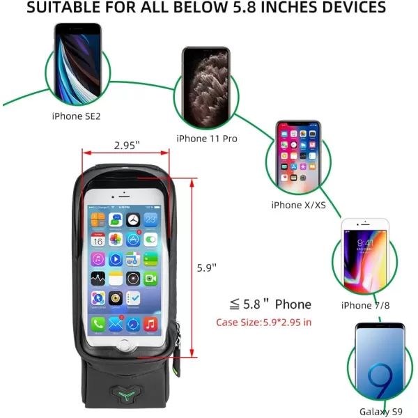 imageROCKBROS Bike Phone Mount Bag Waterproof Bike Phone Front Frame Bag Cell Phone Holder Bag for Bicycle Phone Bag Case compatible with iPhone X XS 7 8 Plus under 58quotblack 58