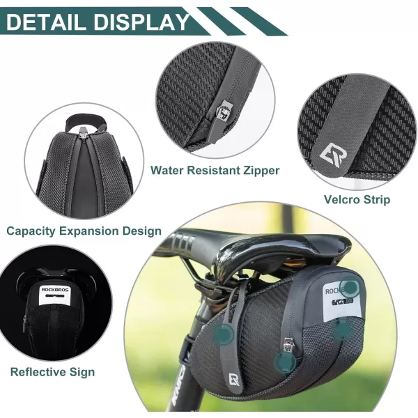imageROCKBROS Bike Saddle Bag Bike Bag Under Seat Strapon Cycling Wedge Pack Bike Seat Storage Bag for Mountain Road Bikes 075L