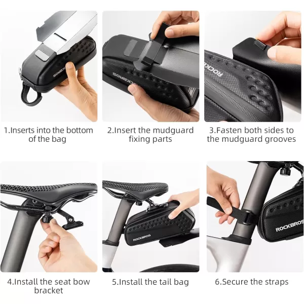 imageROCKBROS Bike Saddle Bag Bike Seat Bag with Mudguard Hard Bag Bicycle Shell 3D Saddle with Reflective Strip for Mountain Road Bikes