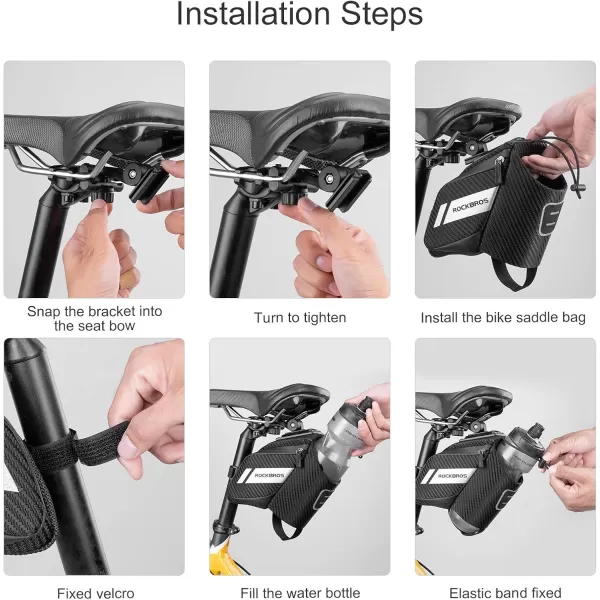 imageROCKBROS Bike Saddle Bag Bike Seat Bag with Water Bottle Holder Bicycle Bag Under Seat Waterproof for Road BikeBLACK1
