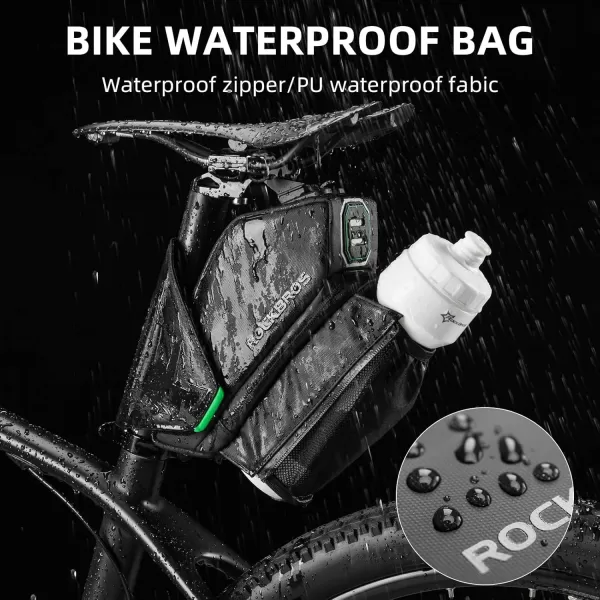 imageROCKBROS Bike Saddle Bag Bike Seat Bag with Water Bottle Holder Bicycle Bag Under Seat Waterproof for Road BikeBLACK2