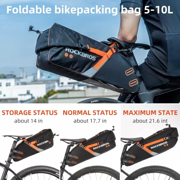 imageROCKBROS Bike Saddle Bag Bikepacking Bag Waterproof Large Capacity Packing Bicycle Seat Packs for Gravel Road Mountain Max 10L