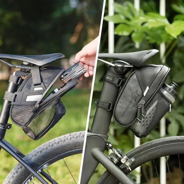 imageROCKBROS Bike Saddle Bags with Water Bottle Pouch Waterproof Bike Bags Under Seat Pack for Mountain Road Saddle Bag Bicycles Storage BagBlack