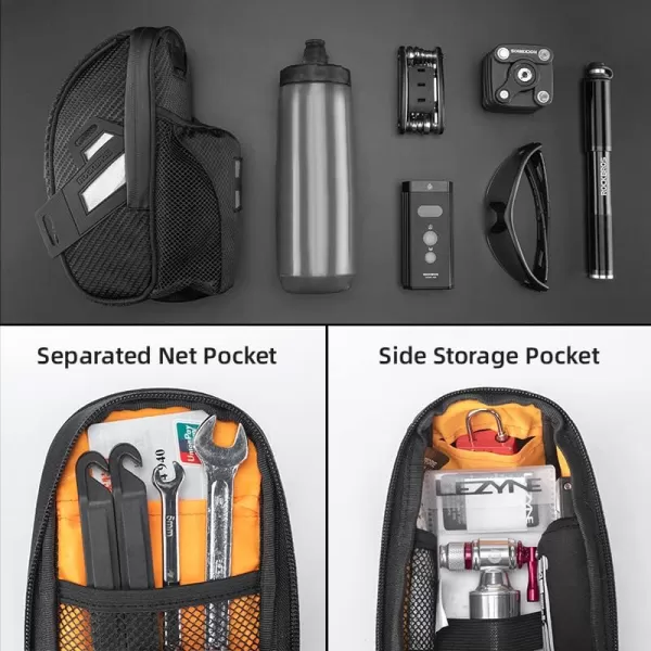 imageROCKBROS Bike Saddle Bags with Water Bottle Pouch Waterproof Bike Bags Under Seat Pack for Mountain Road Saddle Bag Bicycles Storage BagBlack