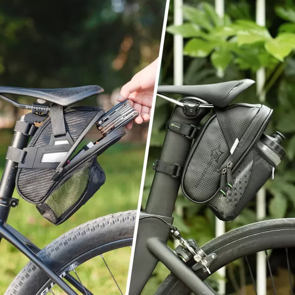 imageROCKBROS Bike Saddle Bags with Water Bottle Pouch Waterproof Bike Bags Under Seat Pack for Mountain Road Saddle Bag Bicycles Storage BagBlack Green